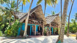 a house on the beach with palm trees at Evergreen Bungalows in Bwejuu