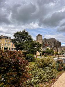a view of a city with buildings and bushes at Charmant 2 pièces - centre historique - Vieux Mans in Le Mans