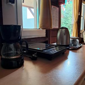a kitchen counter with a coffee maker and a blender at Ostoja Lipiny in Sompolno