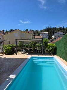 a large swimming pool with a pergola on a house at Beautiful Holiday Home "Villa Relax Oasis" in Trogir