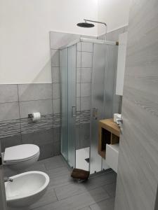 a bathroom with a shower and a toilet and a sink at Bellavista-Verceia in Verceia