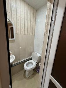 a small bathroom with a toilet and a sink at Hayrapetyan Apartment Goris in Goris
