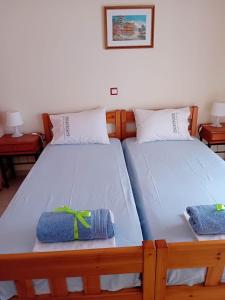 two twin beds with towels on them in a room at Lampros apartments in Loutra Edipsou