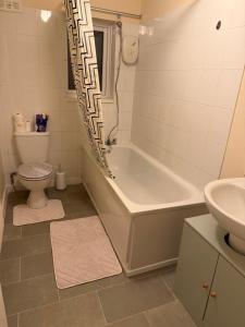 a bathroom with a tub and a toilet and a sink at Kirkar Flat in Penton Mewsey