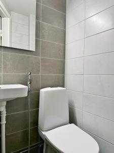 a bathroom with a white toilet and a sink at 1BR Demure Design & Urban Living in Kamppi in Helsinki +25 photos