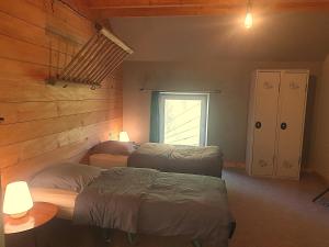a bedroom with two beds and a window at Chambres d'hôtes Ferme de Sardonnet in Allouis