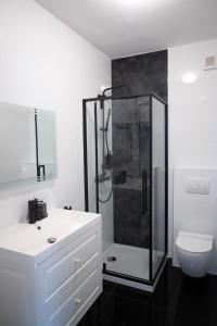 a bathroom with a shower and a white sink at Hvar beach vacation in Vrboska +37 photos
