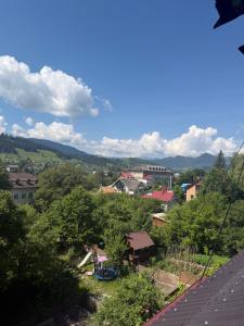 a view of a town from a roof at U-Home in Verkhovyna
