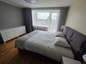 a bedroom with a large bed and a window at Külaliskorter Aardla tn 120 in Tartu