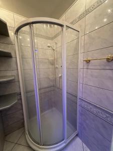 a shower with a glass door in a bathroom at Nice and cozy in Daaden in Daaden +35 photos