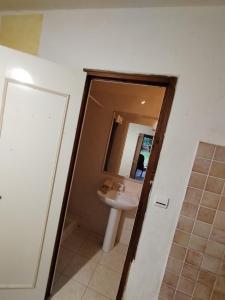 a bathroom with a sink and a mirror at Maison indépendante studio calme et confort in Ervauville