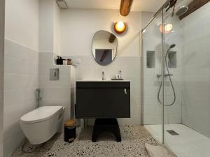 a bathroom with a sink and a toilet and a shower at Fajureya House in Vaumeilh