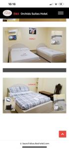two pictures of a bed in a room at B&S Orchids Suites Hotel in Dipolog