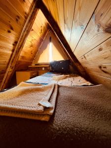 a room with a bed in a wooden attic at Durmitor Hideaway in Žabljak +8 photos