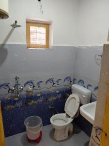 a bathroom with a toilet and a sink at The nomadics nest in Bhadarwāh