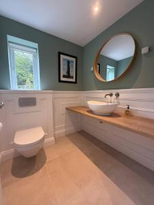 a bathroom with a sink and a toilet and a mirror at The Nook County Dublin in Dublin