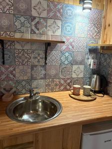 a kitchen counter with a sink and some tiles at Hellena in Sarajevo