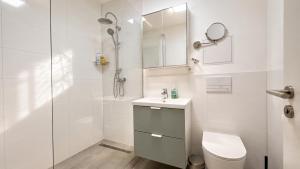 a bathroom with a shower and a toilet and a sink at URBAN FLATS Berlin in Berlin +194 photos