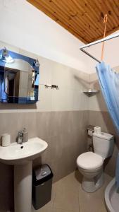 a bathroom with a white toilet and a sink at Xhulio Guesthouse Berat in Berat
