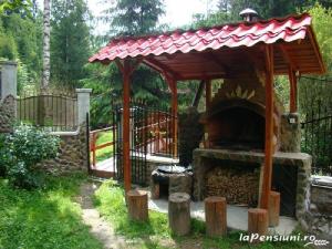 a gazebo with a fireplace in a yard at Paradisul Verde din Apuseni in Lăzeşti