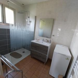 a bathroom with a sink and a shower and a toilet at La Maison Trèfle in Vieux-Rouen-sur-Bresle +10 photos