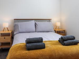 a bedroom with a bed with two pillows on it at Erddyn - Uk48860 in Llanddwywe