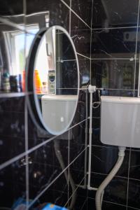 a bathroom with a mirror and a toilet at Kuća Sokolovića in Zaječar +43 photos
