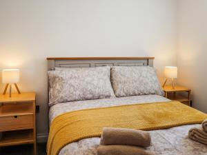 a bedroom with a bed with two night stands and two lamps at Bodlyn - Uk48861 in Llanddwywe