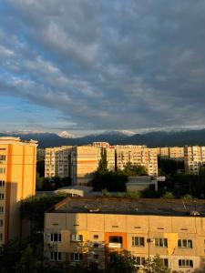 a view of a city with buildings and mountains at Piitota in Almaty