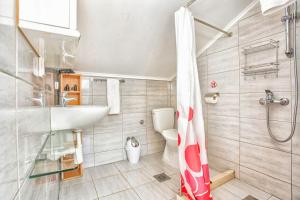 a bathroom with a shower and a sink and a toilet at Apartment SM in Herceg-Novi