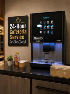 a coffee machine sitting on top of a counter at Sun & Moon Hostel in Barcelona