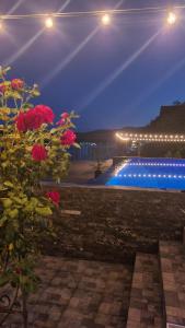 a view of a swimming pool at night at Casa Aless Eselnita Adults Only 14 plus in Eşelniţa +41 photos