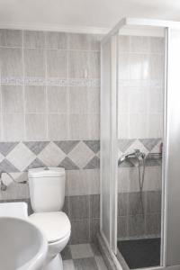 ein Badezimmer mit Toilette, Waschbecken und Dusche in der Unterkunft SOFIAS APARTMENTS in LESVOS in Gera + 19 Fotos