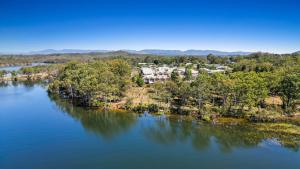 an aerial view of an island in the middle of a lake at Tinaroo Lodge Lakeview Escape with Pool Access in Tinaroo