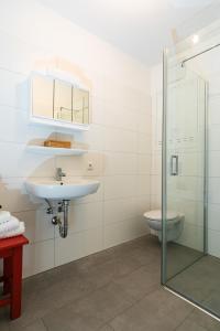 a bathroom with a sink and a toilet at Appartment am Mondsee in Mondsee