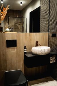 a bathroom with a sink and a mirror at Słoneczny Stok in Międzybrodzie Żywieckie +35 photos