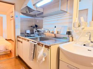 a small kitchen with a sink and a sink at ura 東横のヨコ405 in Okayama +16 photos