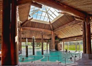 a large indoor swimming pool with a large glass ceiling at Camping le Rural- 3 étoiles in Tibiran-Jaunac