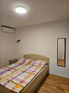 a bedroom with a bed and a mirror on the wall at Apartment ADI in Sarajevo