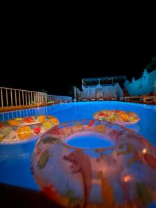 a water play area with animals in it at night at Domaine JJ Marrakech in Marrakesh