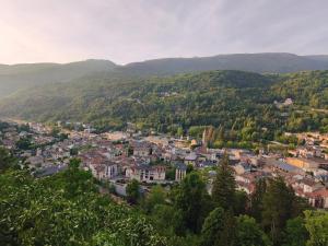 an aerial view of a town in the mountains at Studio 4 places - Centre-ville in Ax-les-Thermes