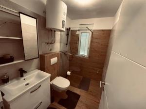 a bathroom with a white toilet and a sink at Marija in Pakoštane +25 photos