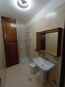 a bathroom with a sink and a shower at Casa di Brokka in Calvecchia