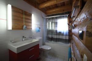 a bathroom with a sink and a toilet and a shower at Le Gîte de Briey - Chalet complet in Chalais +62 photos