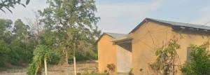 a small yellow building in a field with trees at Gobrela homestay in Bardiyā