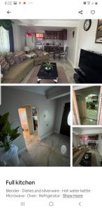 a collage of two pictures of a living room at Kami's serenity suit in Port Maria