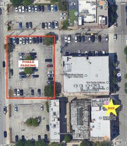 an overhead view of a parking lot with a yellow star at The Publishing House Bed and Breakfast in Chicago