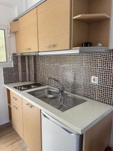 a kitchen with a sink and a stove at Barbara House in Kriopigi
