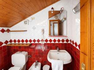 a bathroom with a sink and a toilet and a mirror at Residence Borgo Al Sole in Sappada