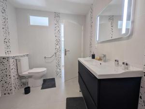 a white bathroom with a sink and a toilet at Gîte le saint goth in Bricon +30 photos